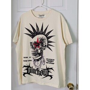 NWT BKYS Born To Tour Graphic T-Shirt Mens 2XL Cream Black Rhinestones Skull Y2K